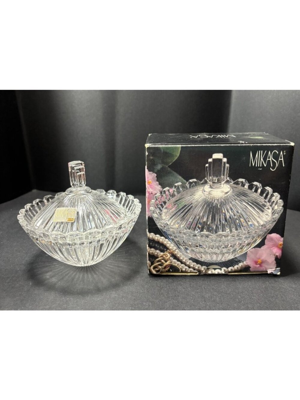 Mikasa Crystal Marquette Covered Candy Trinket Dish Made In Japan Vintage 1990s